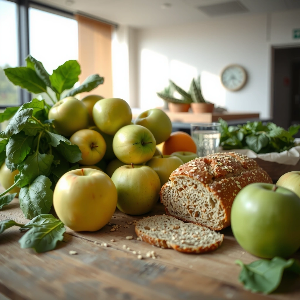 Frische, gesunde Lebensmittel auf einem Holztisch